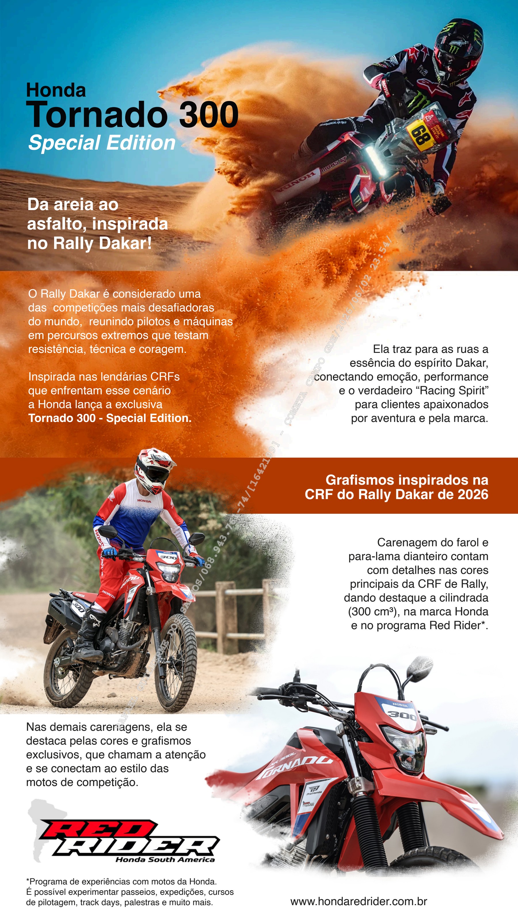 Honda Tornado 300 Special Edition — grafismo inspirado na CRF do Rally Dakar 2026